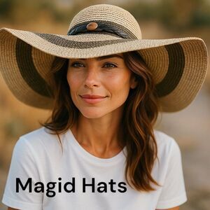 Magid Hats Women's Neutral Beige Striped Floppy Brim Sun Protection Beach Hat